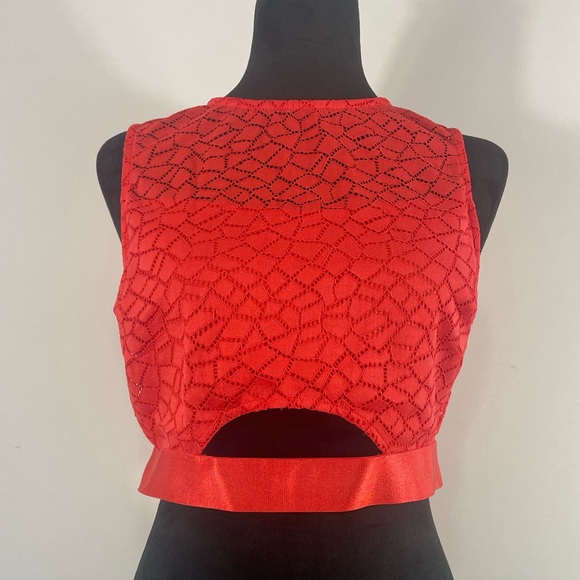 Bebe Red Crop Top Lace, sleeveless with Key hole abs, Size Large - Picture 11 of 11